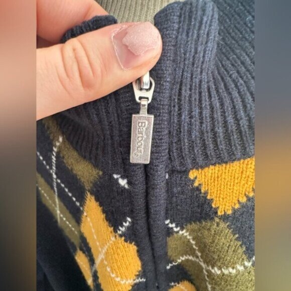 Men's BARBOUR Argyle Sweater - Navy, Yellow, and Olive - Picture 3 of 9
